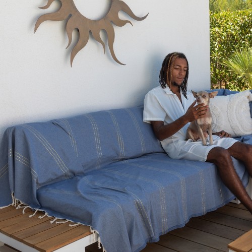 Fouta géante XXL Bali Bleu Jean 2x3 m – coton 100% recyclé | REVA