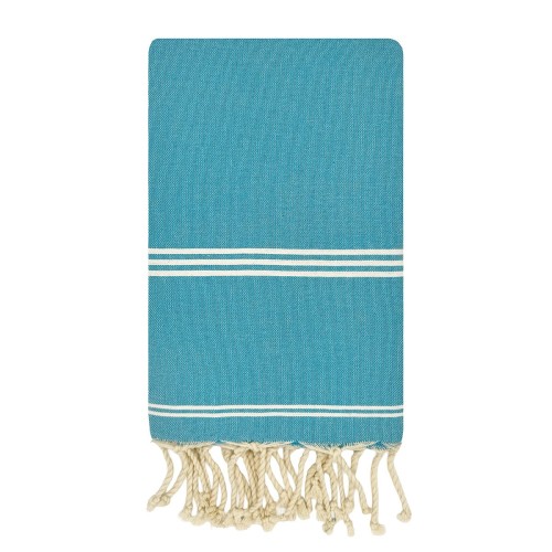 Fouta artisanale Mykonos Bleu Grec 1x2 m – coton 100% recyclé | REVA