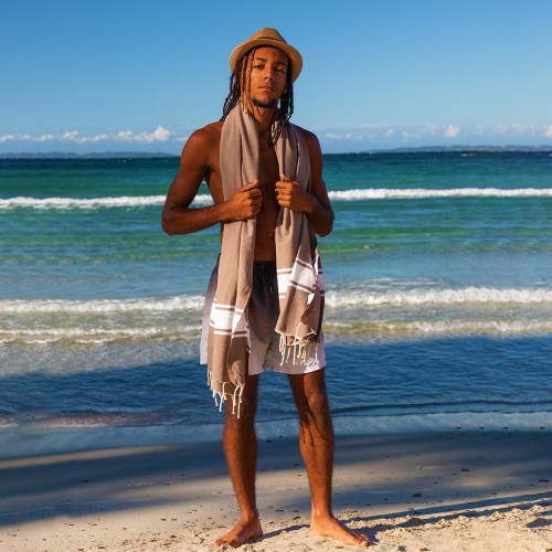 Fouta artisanale Koh Lipe Taupe 1x2 m – coton 100% recyclé | REVA