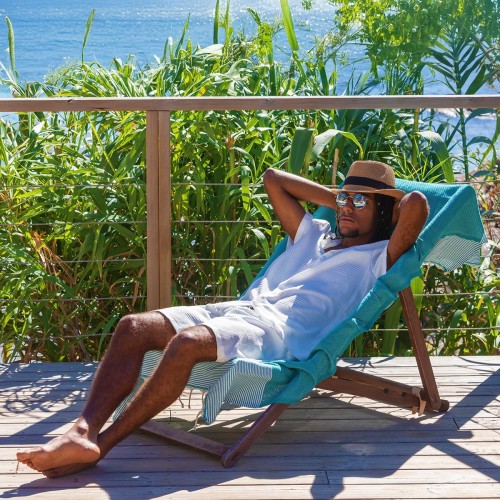 Fouta de plage traditionnelle Seychelles Turquoise 1x2 m – coton 100% recyclé | REVA