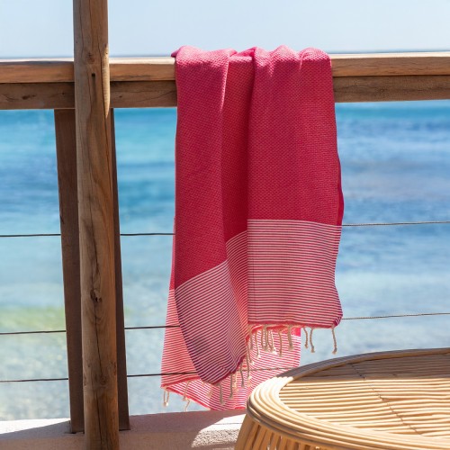 Fouta traditionnelle Seychelles Rose 1x2 m – coton 100% recyclé | REVA