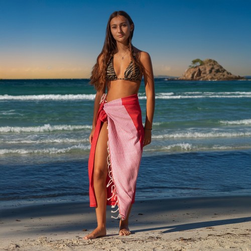 Fouta traditionnelle Seychelles Rouge 1x2 m – coton 100% recyclé | REVA