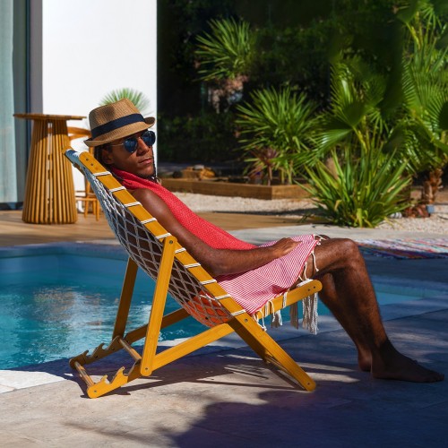 Fouta traditionnelle Seychelles Rouge 1x2 m – coton 100% recyclé | REVA