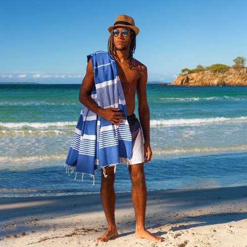 Fouta de plage Moorea Bleu Vif 1x2 m – coton 100% recyclé | REVA